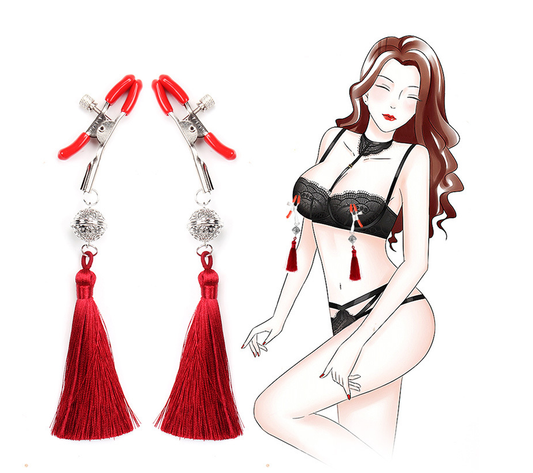 Red Tassle Nipple Clamps - BDSM and Kink Adult Toys Number 1 Adult Toy Store. From Tame to KINKY
